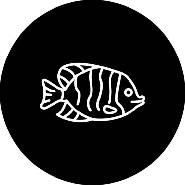 Beyaz arka planda izole edilmiş oval şekilli düz bir tropikal balığın çizgi tabanlı simgesi