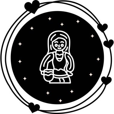 Ortaçağ kadın düz ikonu, vektör illüstrasyonu