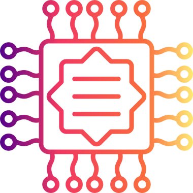 Devre kartlı mikroçip simgesi. Doğrusal ve siluet biçimi.