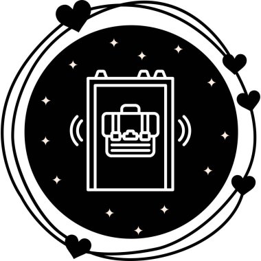 Asansör çerçevesi içindeki bir çantanın profesyonel iş grafikleri. İş uygulamaları veya ofis web sayfaları için uygun sinyal dalgaları..