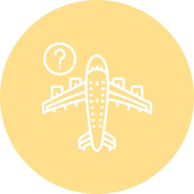 A simple line drawing of an airplane with a question mark suitable for travel apps or web pages.