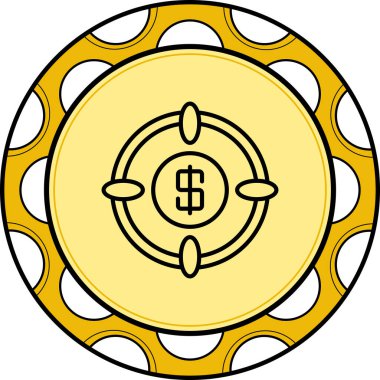 Görüntü merceğinin merkezinde madeni hedefi, yatırım hedeflemesini veya stratejik parasal hedefi temsil eden dolar sikkesi bulunan hedef simgesi