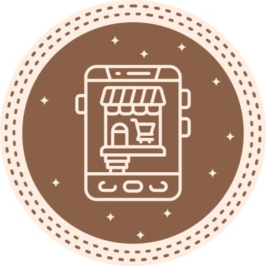 Ekranda e-ticaret platformu veya dijital perakende satış platformunu temsil eden mağaza simgesi ve alışveriş arabası sembolüyle mobil alışveriş uygulaması gösteren akıllı telefon