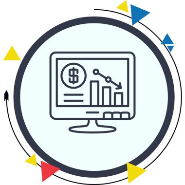 Ekonomik gerilemeyi ya da kaybı temsil eden dolar sembolü, bar tablosu ve aşağı eğimli ok ile finansal konsolu gösteren dijital monitör