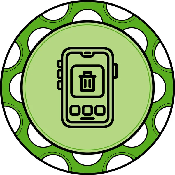 Akıllı telefon, dairesel arkaplanda üç düğmeli çöp kutusu simgesini görüntülüyor. Uygulamalar veya web sayfaları için mobil aygıt veri kaldırma arayüzü.