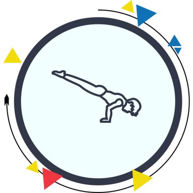 Minimalist çizgi ikonu denge, gelişmiş fitness ve atletik gücü temsil eden akrep pozu veren bir erkek figürüne sahiptir..