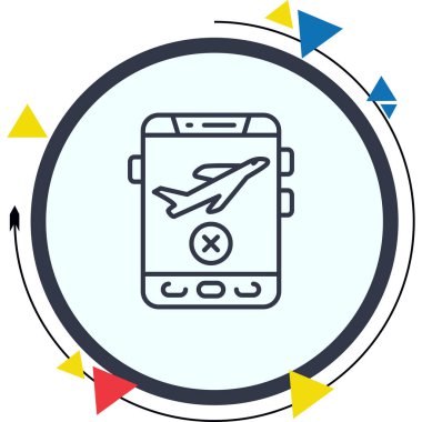 Gezici uygulama arayüzü içinde bir uçak çizimi iptal işareti, seyahat uygulamaları veya web sayfaları için idealdir.