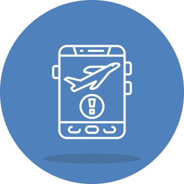 Seyahat uygulamaları veya web sayfaları için uygun ünlem işaretli basit bir uçak grafik simgesi.