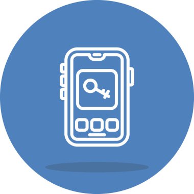 Beyaz dairesel arkaplan içinde üç düğmeli anahtar simgesini gösteren akıllı telefon. Web sayfaları veya uygulamalar için güvenli mobil uygulama arayüzü.