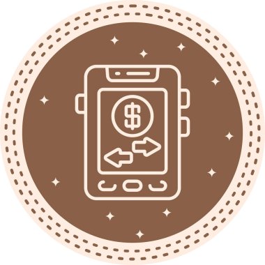 Mobil bankacılık uygulamaları veya dijital ödeme web sayfaları için uygun madeni para ve değiş tokuş okları ile bir akıllı telefonu gösteren mali sanat illüstrasyonu.