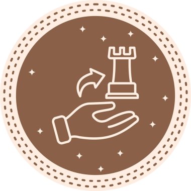 Basit bir çizgi grafiği, bir satranç kalesini hareket gösteren eğri bir okla tutan tek bir eli betimler..