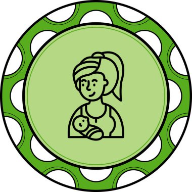 Kollarında kundaklanmış bir bebeği tutan bir kadının çizgi simgesi..