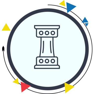Dairesel dekoratif desenlere sahip tek bir mimari sütun kaidesinin minimalist çizgi simgesi.