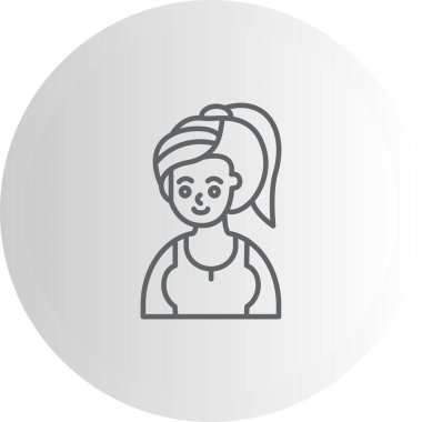 Saçı at kuyruğu olan ve spor bluzu giyen bir kadının minimalist çizgi simgesi..