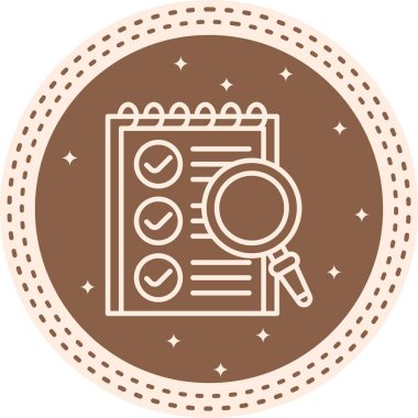 Üç kontrol işareti ve büyüteçle birlikte sarmal not defteri içeren beyaz çizgi simgesi