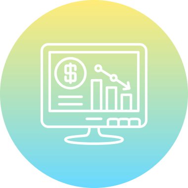 Ekonomik gerilemeyi ya da kaybı temsil eden dolar sembolü, bar tablosu ve aşağı eğimli ok ile finansal konsolu gösteren dijital monitör