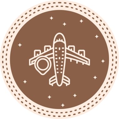 Uçuş takibi veya seyahat uygulamalarındaki varış zamanı bilgisi için uygun konum işaretleyicisi ve saate sahip bir uçağın basit bir çizgisi çizimi.