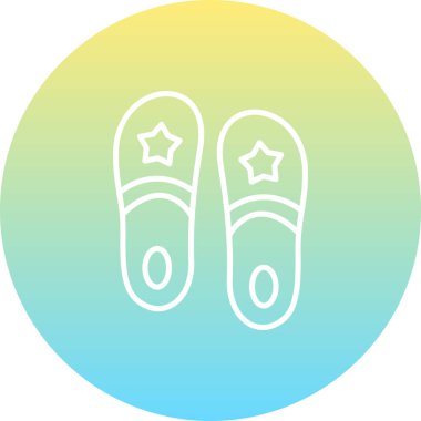 Uygulamalar veya web sayfaları için uygun yıldızlı basit terlikler çizimi, kapalı alanda rahatlık için doğrusal ayakkabı tasarımı içerir.