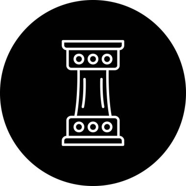 Dairesel dekoratif desenlere sahip tek bir mimari sütun kaidesinin minimalist çizgi simgesi.