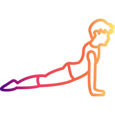 Minimalist çizgi simgesi, spor, esneklik ve sağlığı temsil eden dairesel düğme içinde kobra yoga pozu veren erkek figürüne sahiptir..