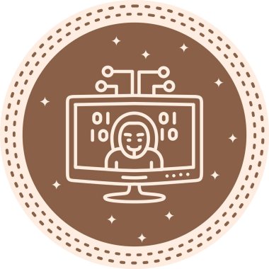 Bilgisayar monitörü, siber suçu temsil eden ve dijital ağa sızan kapüşonlu bir figür ve ikili kod görüntüler