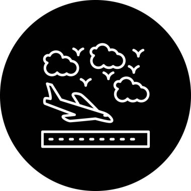 Seyahat uygulamaları veya web sayfaları için uygun bir pistten kalkan bir uçağın basit bir çizgisi çizimi.