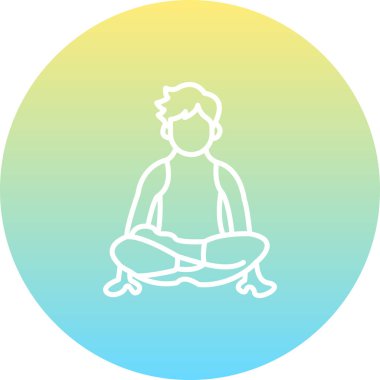 Hareketli gradyan simgesi, bacak bacak üstüne atmış bir erkek figürünün rahatlama ve fiziksel sağlığı temsil eden yoga pozunu yansıtıyor..