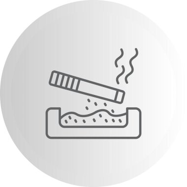 Kül tablasının üzerinde yükselen duman ve düşen kül ile yanan bir sigara tasvir eden minimalist çizgi simgesi.