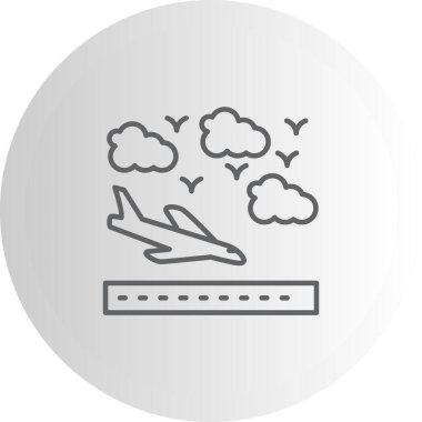 Seyahat uygulamaları veya web sayfaları için uygun bir pistten kalkan bir uçağın basit bir çizgisi çizimi.