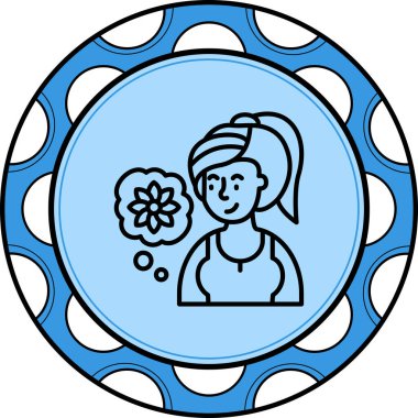 At kuyruklu bir kadının düşünce balonunda bir çiçek düşünmesi doğrusal simgesidir..