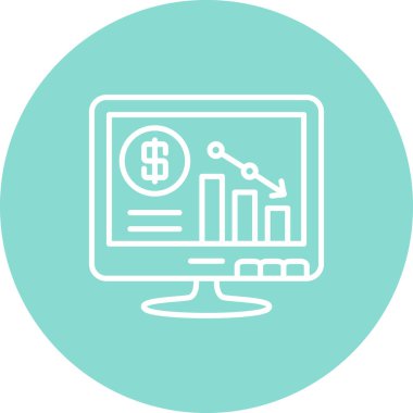 Ekonomik gerilemeyi ya da kaybı temsil eden dolar sembolü, bar tablosu ve aşağı eğimli ok ile finansal konsolu gösteren dijital monitör