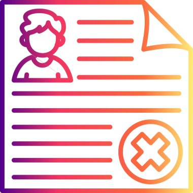 bir kişi avatarı ve belirgin bir x işareti içeren profil belgesi, reddedilmeyi veya hesap silmeyi simgeliyor.