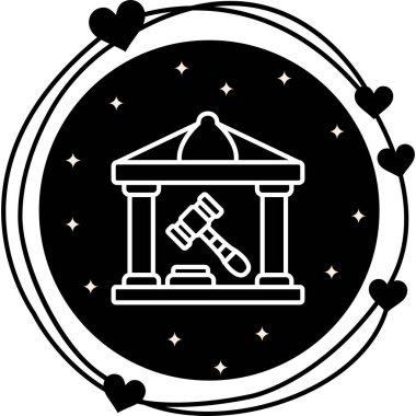 Hukuk firması uygulamaları veya adalet sistemi sayfaları için uygun tokmaklı bir adliye binasının yer aldığı hukuki ve yargı sistemi grafikleri.