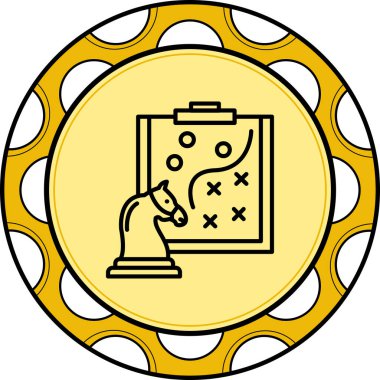 Basit bir grafik, stratejik işaretli bir pano önünde tek bir satranç şövalyesi taşını tasvir ediyor..