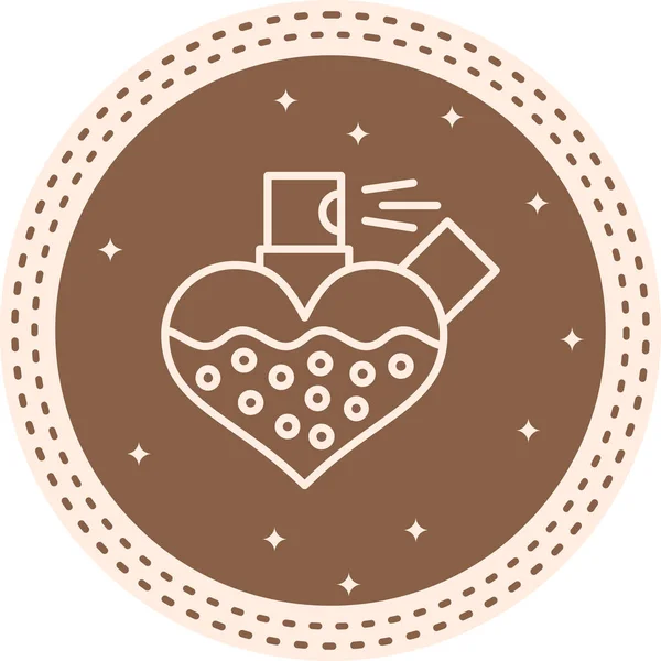 Kalp şeklinde bir parfüm şişesinin minimalist çizgi ikonu ince bir sis püskürtüyor, açık gri eğim çemberinin içinde..