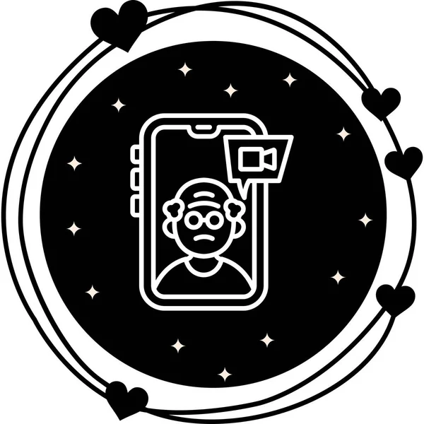 Görüntü Simgesi Ara. Arama sırasında yaşlı bir adamı sosyal uygulamalar veya web sayfaları için uygun bir şekilde akıllı telefon ekranında gösteren iletişim grafikleri.