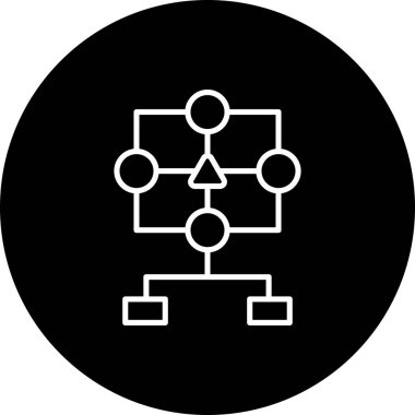 Bir kare çerçevedeki dört dairesel düğüme bağlı merkezi bir üçgen içeren geometrik diyagram, iki dikdörtgen baz birimine kadar dallanıyor. Uygulama için uygun simge.