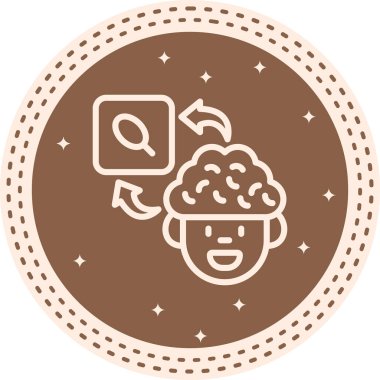 Kıvırcık saçlı bir kişi gülümserken, oklar baştan kareye büyüteç sembolü işaret ediyor..