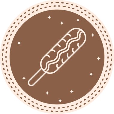 Çemberin merkezindeki çubukta yiyecek uygulamaları için uygun bir mısırlı sosis çizimi..