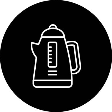 simge, su seviyesi penceresi ve sapı olan tek bir modern elektrikli su ısıtıcısı tasvir eder,