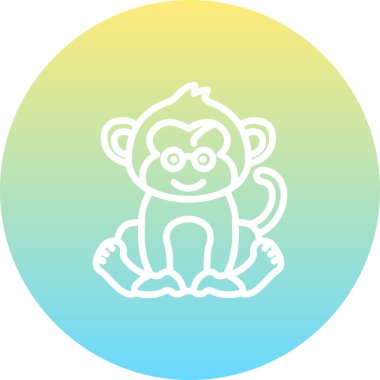 Cartoon Monkey Line Icon, Creative Illustration on White Background