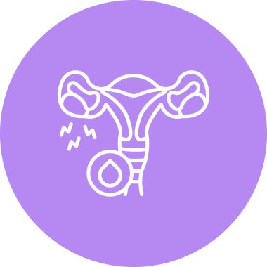 Bu stilize edilmiş tıbbi ikon, uterus, fallop tüpleri ve bir ağrı göstergesi ile yumurtalıkları içeren kadın üreme sistemini gösteriyor..