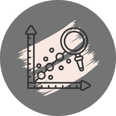 Satır grafiği ve büyüteç içeren istatistiksel veri tablosu simgesi, veri analizi uygulamaları veya araştırma web sayfaları için uygundur.