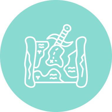 Üzerinde işaretli adalar ve parşömene saplanmış küçük hançerler bulunan eski bir hazine haritası. Uygulama için uygun simge.