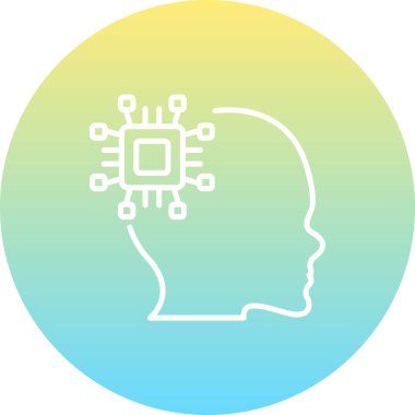 Entegre mikroçip ve bağlantı düğümlerine sahip insan profili simgesi, nöroteknoloji uygulamaları veya yapay zeka web sayfaları için uygundur.