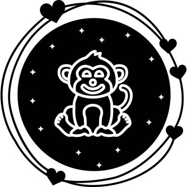 Çizgi Maymun Çizgisi Simgesi, Beyaz Arkaplanda Yaratıcı İllüstrasyon