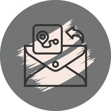 Gri dairesel arkaplan üzerinde rota haritası ve eğri ok içeren fırça darbesi detayları içeren stilize simge