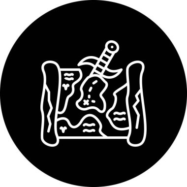 Üzerinde işaretli adalar ve parşömene saplanmış küçük hançerler bulunan eski bir hazine haritası. Uygulama için uygun simge.