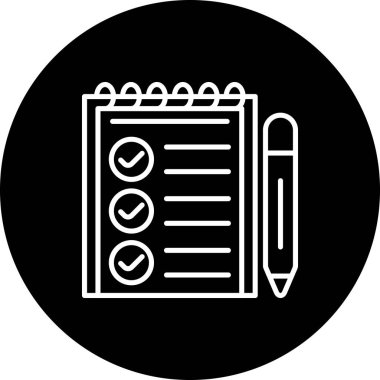 Liste işaretlerinin yanındaki işaretli sarmal defter kurşun kalemin yanında duruyor. Uygulama için uygun simge.