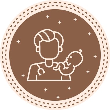 Bebeği dairesel rozet tasarımında tutan adam.